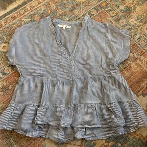 Xirena Tiered Poppy Blouse in Blue Stripe Size small